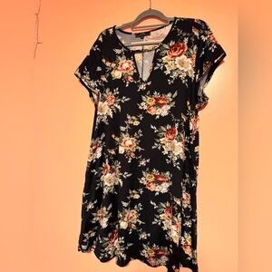 Vibe Black and Orange Casual V-Neck Sundress